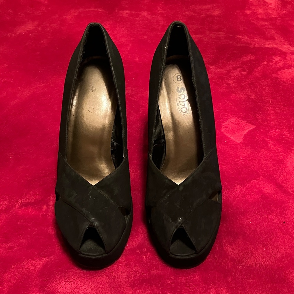 Soho Black Peep-Toe Heels